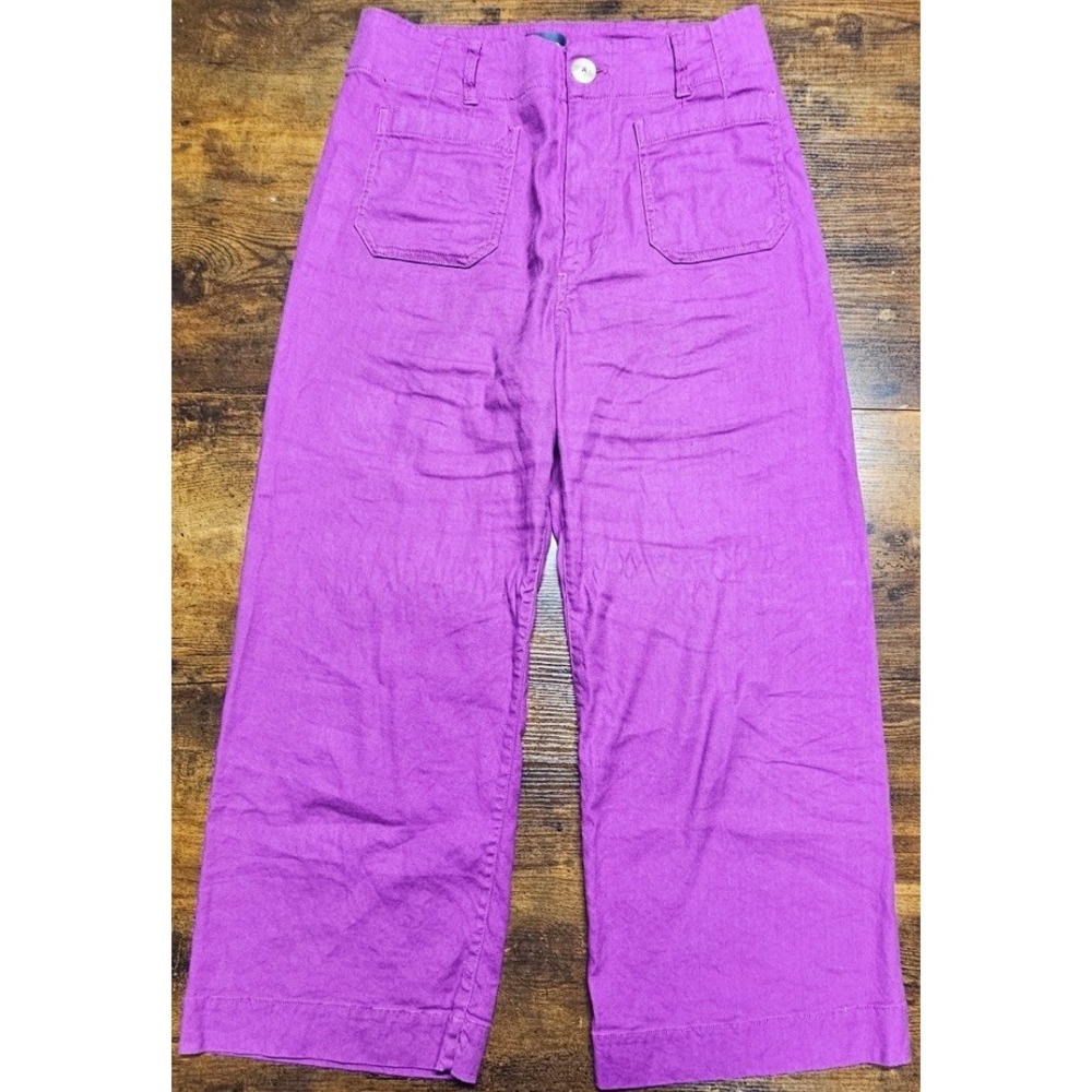 Anthropologie Maeve Colette Purple Linen Blend Wide Leg Pants Womens 10